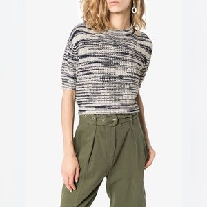 See by Chloe Space Dye Crop Knit Wool Blend
Sweater Top White Navy Blue Size S